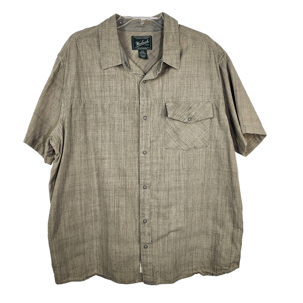 Woolrich Mens Shirt XXL Zephyr Ridge Solid Short Sleeve Snap Front Pocket Tan
